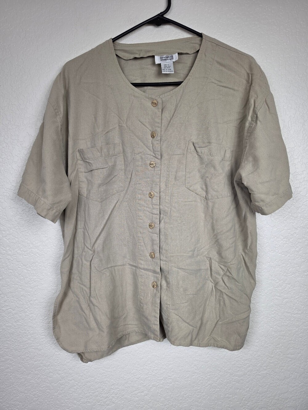 100% Silk Vintage Button-Up Large Shirt